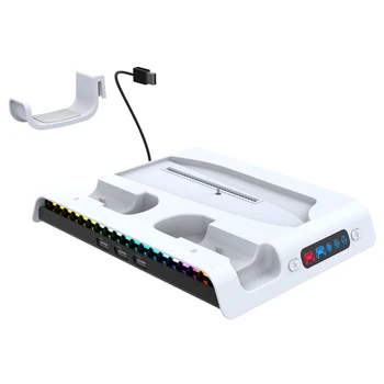 За по-тънка Конзола PS5 Охлаждаща Зарядно устройство С 3-Високоскоростен Въздушен поток Притежателя на Геймпада Закачалка За Зареждане на Слушалки С RGB Подсветка Здрав