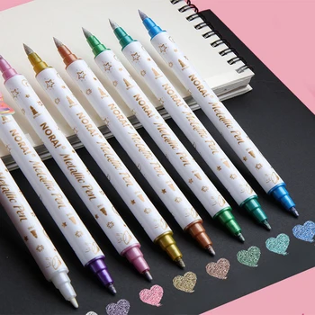 Комплект метални перлата маркер химикалки 10 цветове, меки и твърди, с две глави, за писане, за рисуване, Професионален акварел 