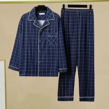 Мъжка пижама с дълъг ръкав, мъжки жилетка, удобен и безплатен комплект дрехи за дома за мъже през пролетта и есента
