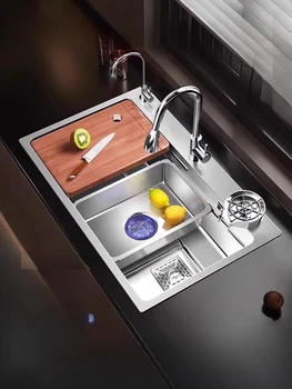 Кухненска мивка от неръждаема стомана, Голяма мивка за измиване на зеленчуци, мивка за измиване на зеленчуци със среден дъно, Судомойка