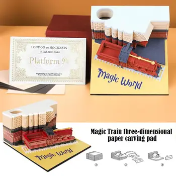 Магически влак 3D Изработка по поръчка на една незабравима хартия Магически замък, Около Календар Креативен подарък Ръчна изработка дърворезба върху хартия 3D