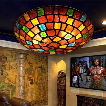 Тавана лампа в средиземноморски стил от богемского стъкло, начало декор в стил loft за всекидневната, Творчески кръгли осветителни тела, осветителни тела за кухня, спалня
