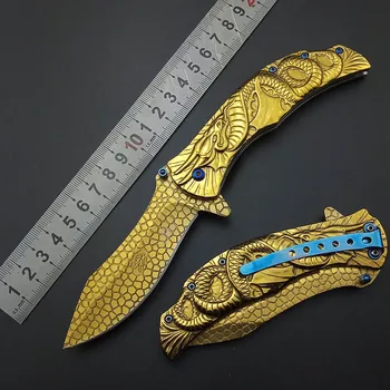 Златен тактически нож Dragon Fly Инструменти за оцеляване в дивата природа, изцяло метална улични ножове, Походный нож за къмпинг, Ловен нож, Добра работа