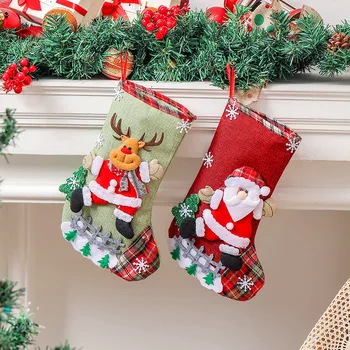 Коледни Чорапи на Дядо Коледа, Бельо Чорап Коледа, Подарък За деца, Торбичка за бонбони, Джоб за Снежен човек, Елен, Подвесное Украса за Коледната елха на Нова Година
