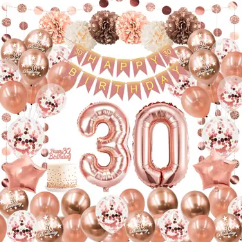 украса на 30-та и 40-та и 50-ти Рожден Ден на 30-ти Женски Балон За Рожден Ден От Розово Злато Балон Хартиени Помпоны Конфети Балон Звезда Балон