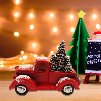 Коледен червен камион с орнаменти, Ретро пикап от смола, Коледни елхи, украса за дома, подарък Навидад, декорация за коледната партита