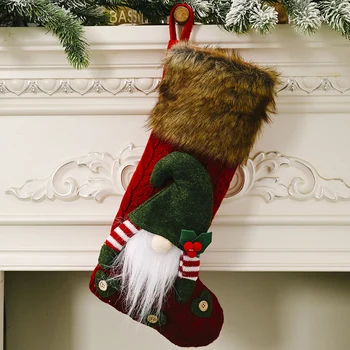 Коледни чорапи, кукла от вязаной тъкан, Коледни чорапи, Коледни украса, Венец от елхи, Коледна декорация за партита 