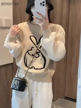 Дамски пуловери свободни Модни Прости с пищните ръкави Популярен Универсален Корейски стил Прекрасно плетене Елегантен свободно време Творчеството на Нова