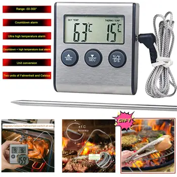 Кухненски дигитален термометър за месо за готвене, температура продукти за фурна, барбекю, функция таймер грил със сензор, противодействие на топлина за готвене