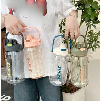 Лятна Мъжка лятна Слама висока температура Пластмасова бутилка за вода за фитнес с голям капацитет, Директен чаша за напитки, бутилка за вода, Капка вода