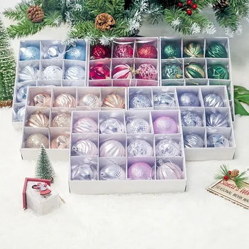 12 Кутии Суспензии във формата на коледно дърво коледна топки Начало декор Празнични подаръци Декоративни цветни топки PVC Коледни топки за показване на 6 см