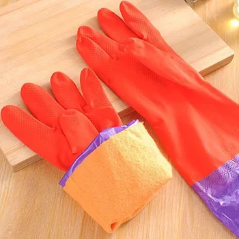1 чифт зимни ръкавици с дълга кадифена лента за миене на съдове, гумени водоустойчиви топли ръкавици за миене на съдове в кухнята