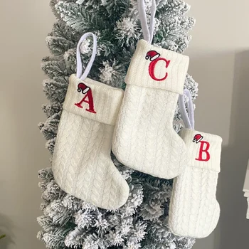 Коледни чорапи с буквите от азбуката във формата на снежинки, Коледни вязаный Коледен отглеждане Scoks, украса за коледната елха
