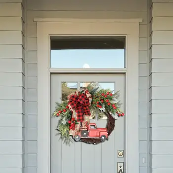 Коледен венец на прозореца на входната врата с клетчатым носа, врата венец за всекидневната, Ден на Благодарността, Домашен декор