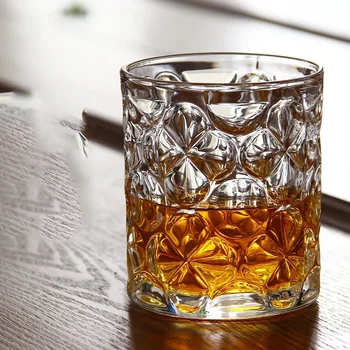 Стъклена чаша за пиене, кръгла, в старинен стил, уиски и вино, 340 мл