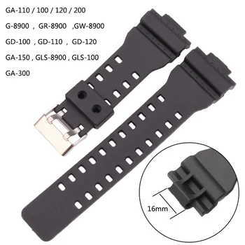 16 mm Pu Черна каишка за часовник, мъжки спортен силиконов ремък за гмуркане за Casio G-Shock Каишка