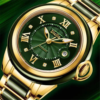 Модни нефрит автоматични механични мъжки часовник с водоустойчив светящимся календар Мъжки нефрит часовници Бизнес часовници от истинско злато с нефрит
