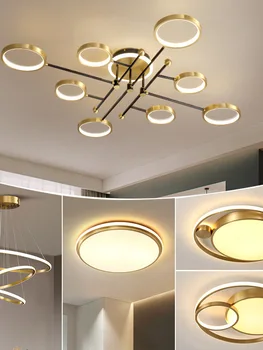 Лампа за дневна, окачена лампа за ресторант Nordic Луксозен, нов обикновен златен led окачен тавана лампа, творчески и персонализиран