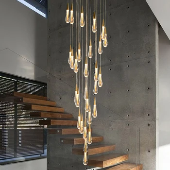 Модерно стълбище кристален полилей Спирално дизайн, Лестничный хол, Златна Окачен лампа Cristal, Led лампа за дневна