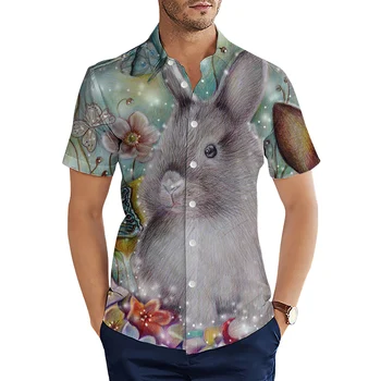 Модерен мъжки ризи HX, ежедневни ризи с 3D-графика Смешни Сладък Бъни, Летни блузи с къс ръкав, куртки, S-5XL, директна доставка