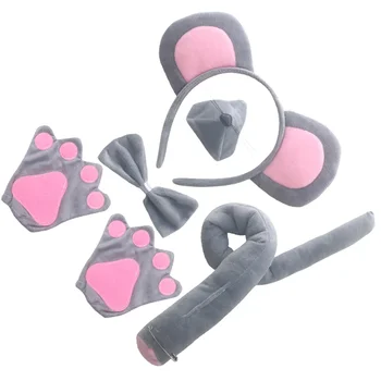 1 Комплект костюм на мишката, включително мишка уши, превръзка на главата, миши носа, миши опашки, комплект тай-пеперуди