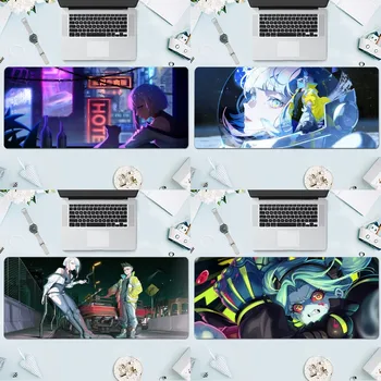 Подложка за мишка C-Cyberpunk Аниме E-Edgerunners, голяма игри компютър, клавиатура за геймъри, подложка за мишка