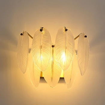 Постмодерната кристалното стенни аплици Хол, Антре Дизайнерски стъклени листа Художествена стенни лампа Луксозен Начало Декор Нощна led лампа за спални
