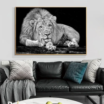 Черно-Бели Африкански Диви Лъвове Платно Плакати и Щампи Животни Картини върху Платно на Стената Художествени Картини за вашия интериор Дневна