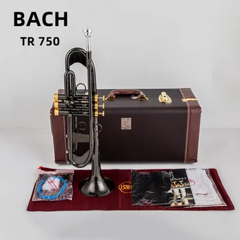 Гореща продажба Bach TR 750 Bb Малка тръба Черен никел златен ключ Професионални музикални инструменти с футляром Безплатна доставка