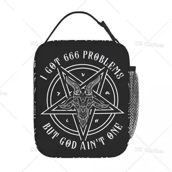 Сатанински козел Бафомет, Изолирано чанта за обяд за мъже и жени, Дяволът за пикник, Чанти за съхранение на храни с джоб, преносими обяд кутии