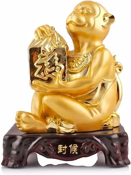 Китайски зодиакални маймуни голям размер, колекционерски фигурки от златната смола, статуетка за десктоп декор