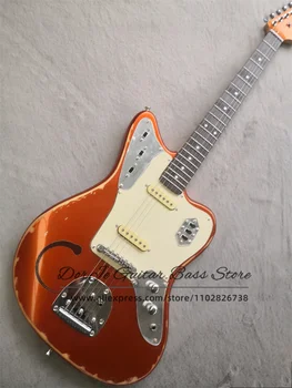 Метална Orange електрическа китара с фиксиран мост, ретро корпус, хастар от палисандрово дърво, Крем звукосниматель, Зазубренная китара, фабрика cus