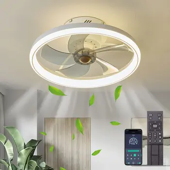 Тавана вентилатор с led подсветка и дистанционно управление, полилей 3 цвята, с регулируема яркост, по-големи охлаждащи вентилатори, заден за домашно осветление в стаята