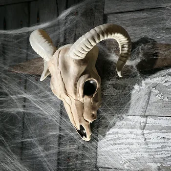 Главата на Козела Череп Украса за Хелоуин Скулптура с шарени Овце Овен Стенен Украшение Бижу домашен офис Интериор на ресторант