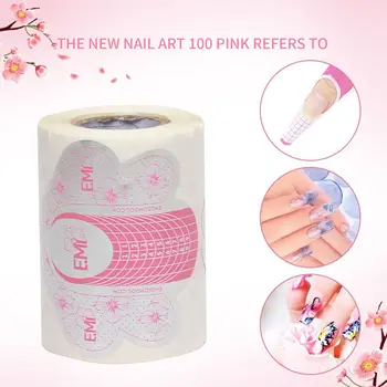 Разширени пластмасови форми за етикети 100шт / ролка, UV-гел, Самозалепващи пеперуда, режийни ноктите, Дизайн на нокти, Маникюр, тава за хартия за нокти