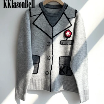 12.9 KKlasonBell 100% Вълнен Пуловер Жена С 3D Модел Вязаный на една Кука Пуловер Пуловер Женски