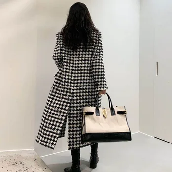 Зимата Гъст Офис Дамско Дълго палто, вълнена, Елегантен модерен яке от изкуствена вълна, дамски проста сива универсална горна дреха с дълъг ръкав