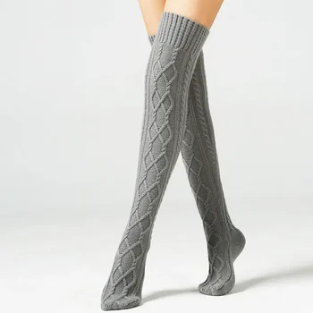 Секси домашен дълги чорапи, вязаный вълнени чорапи над коляното, Зимни дамски чорапогащи, Дамски чорапи до бедрото, приятна за момичета