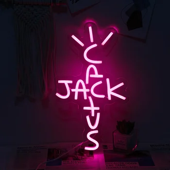 Розова led неонова реклама Cactus Jack, с регулируема яркост, стенно художествено осветление, украса за дома, на игралната стая, офис, бар, подарък за Коледното парти
