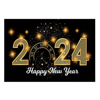 2024 Нова Година 210x150 вижте Снимки Декори Шампанско Златен Блясък Вечерни Украса Декори Снимка Плат