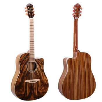 Китайската фабрика на едро за продажба на китари 41-инчов акустична китара от шперплат Зебра с кон от масивно дърво